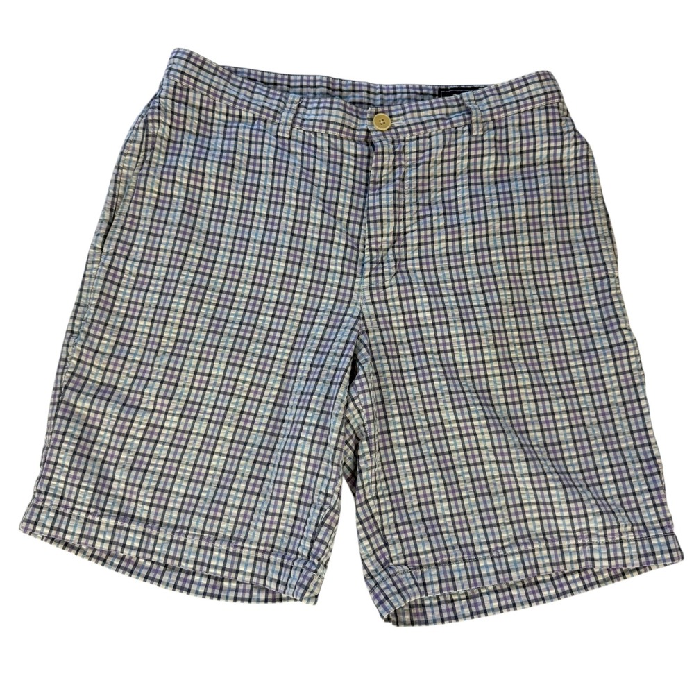 Vineyard Vines Mens Plaid Seersucker Club Shorts Blue Purple White Size 32